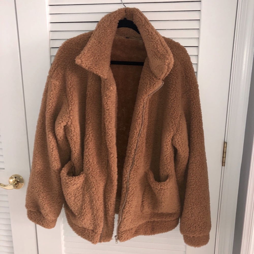 Zip up Teddy Jacket Carmel color
